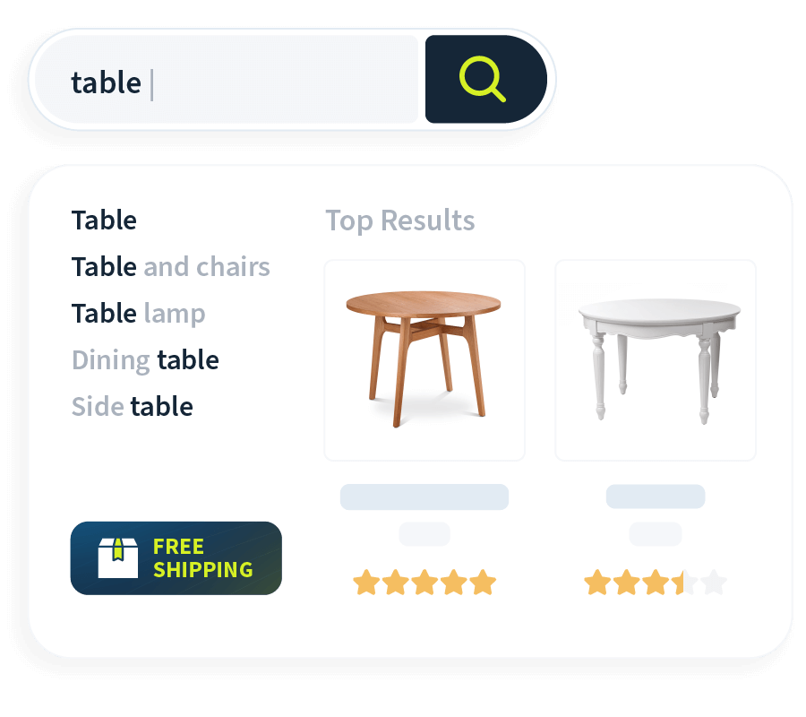 Search bar with auto-complete feature showing relevant results