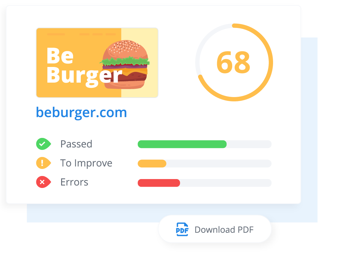 WooRank SEO report with a 68 score for a example website