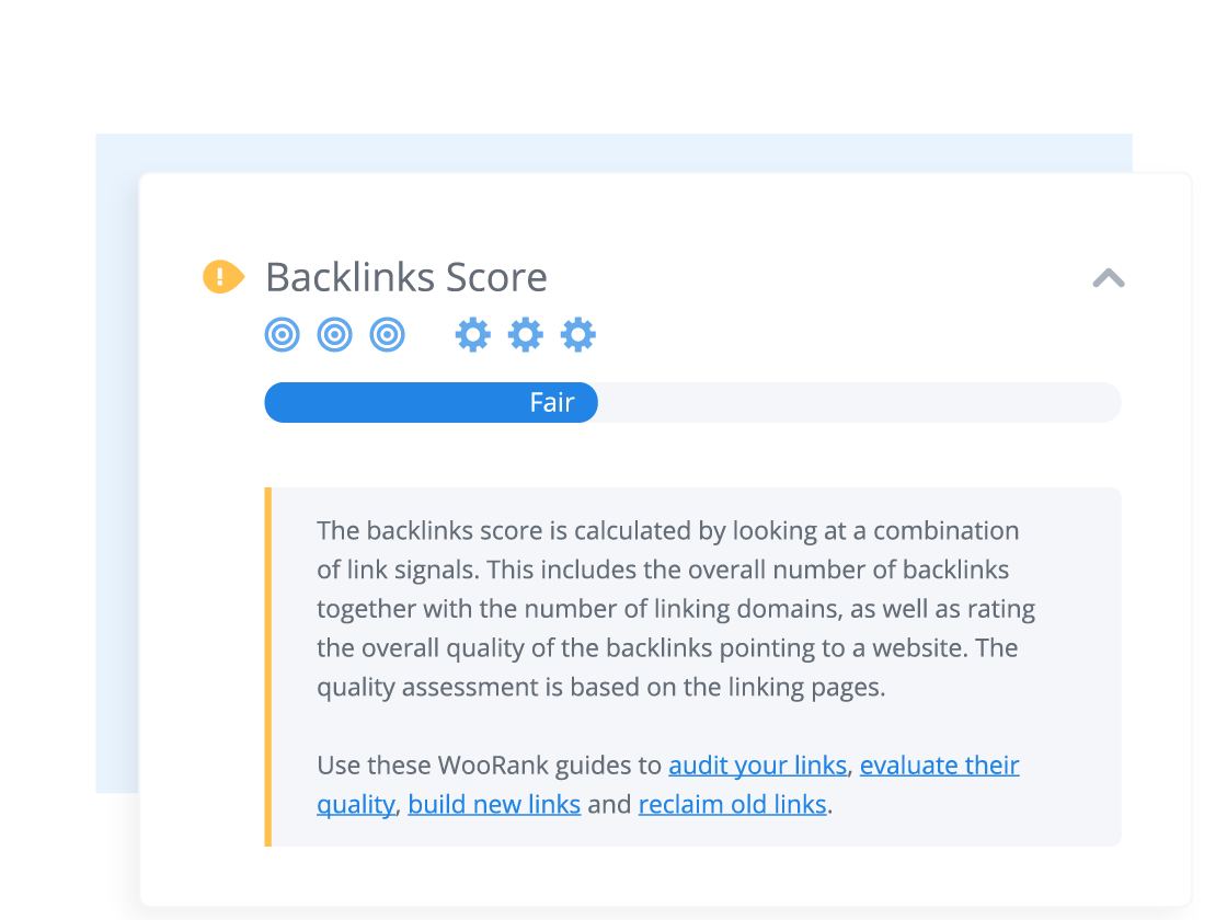 WooRank tips on how to improve a backlink score for a website