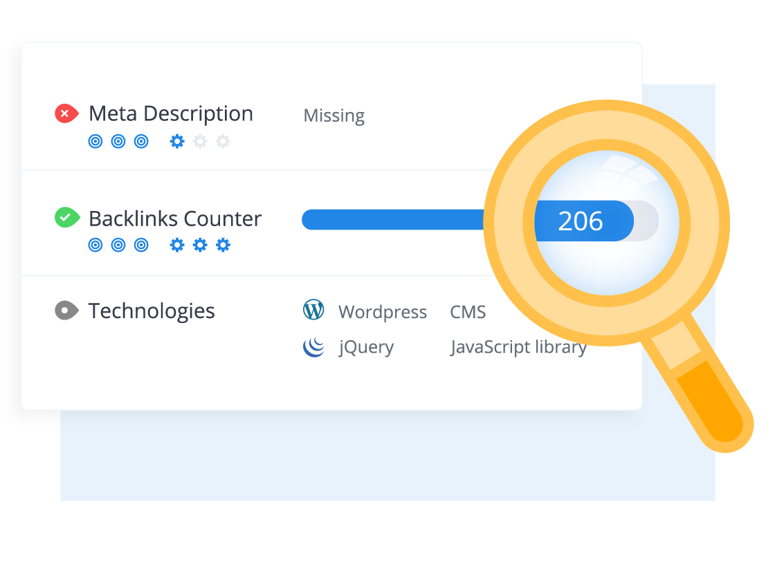 a magnifying glass focusing on a backlink counter